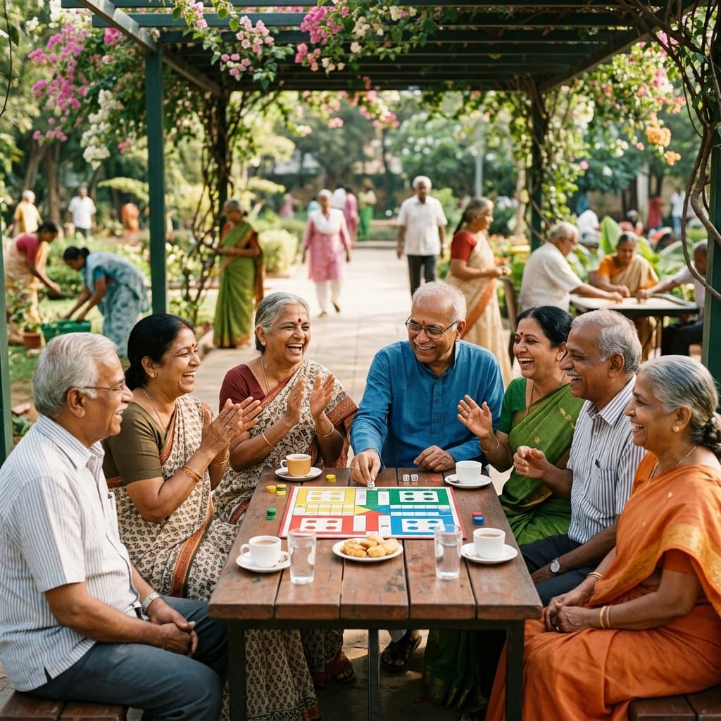 Group of Indian senior citizens enjoying a social activity together