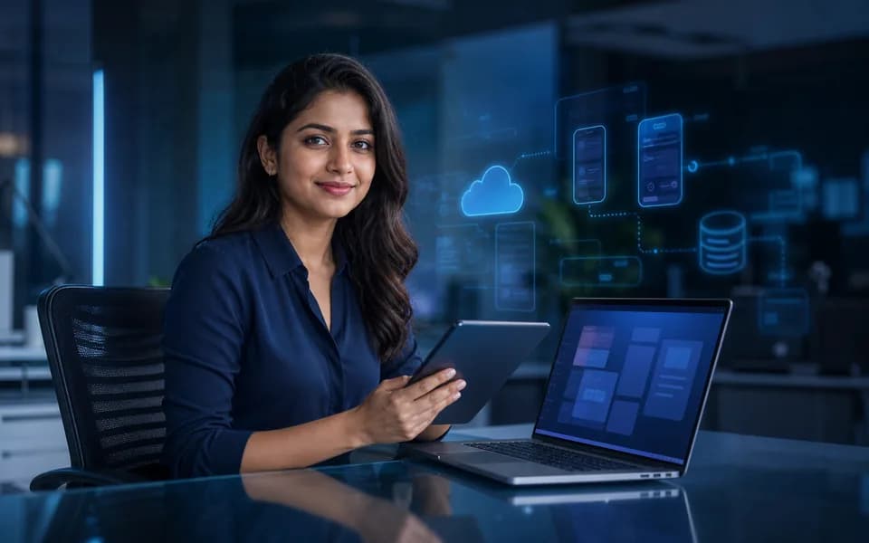 Indian product professional reviewing a custom web and mobile application