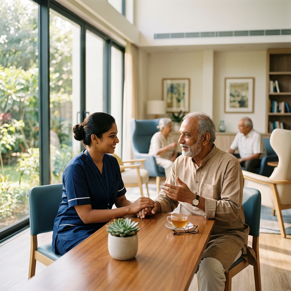 Warm, attentive care between a caregiver and an older adult
